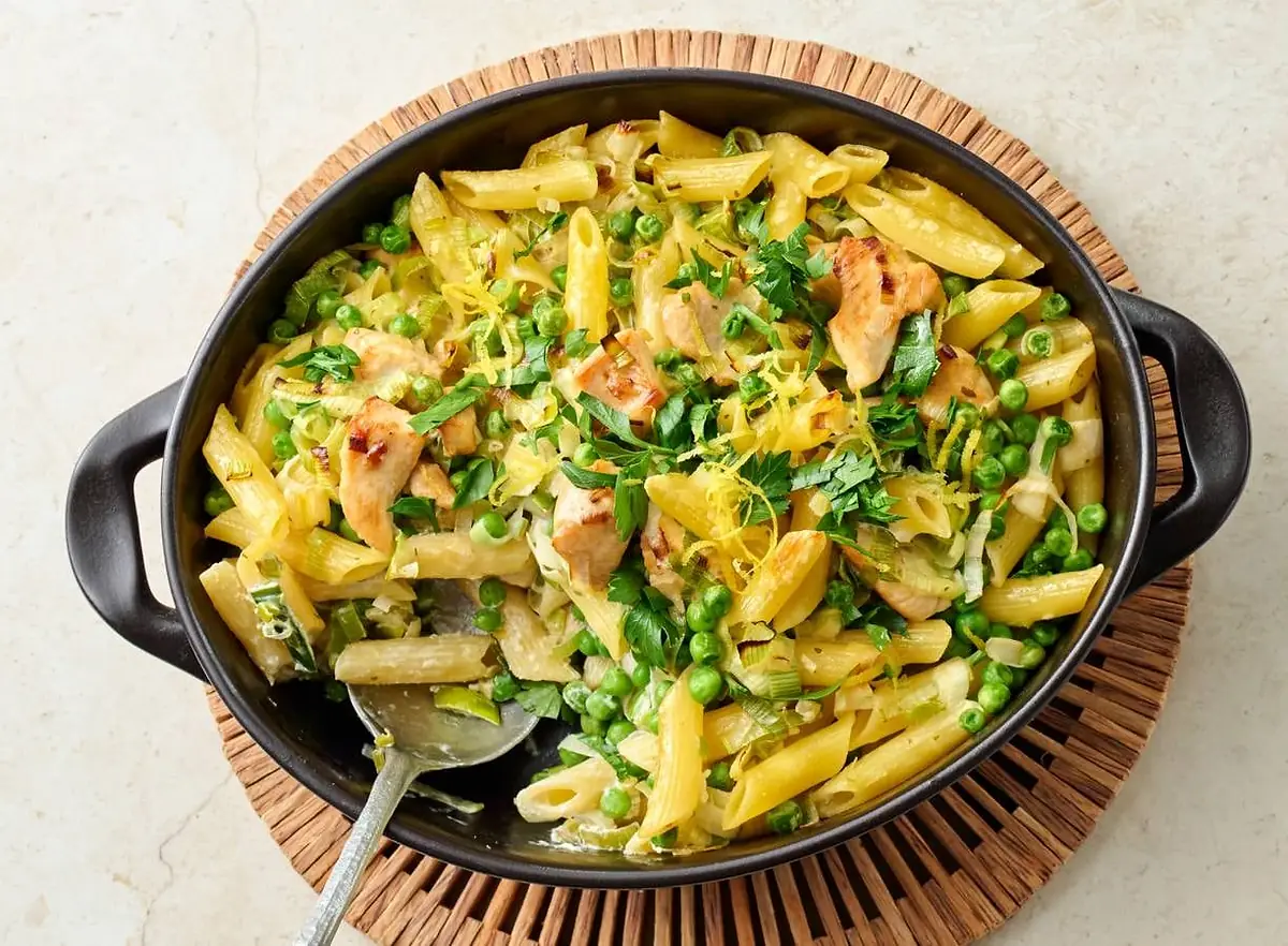 2 pers. Romige pasta ovenschotel met kip en prei